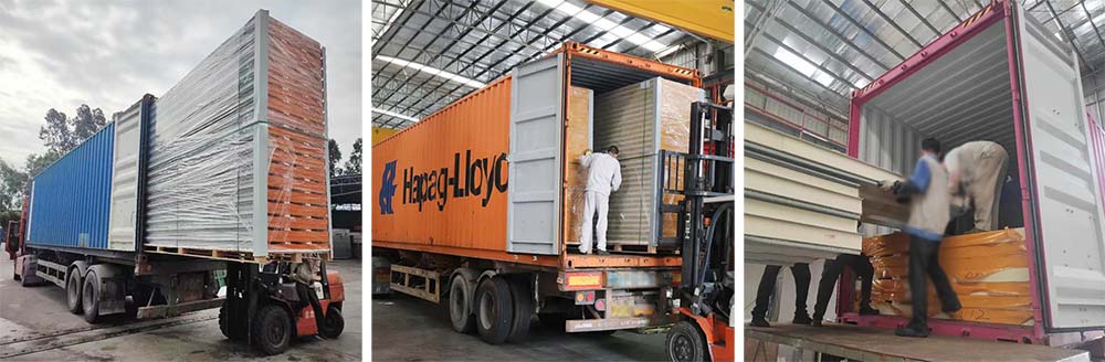 PU sandwich panel packaged and shipped